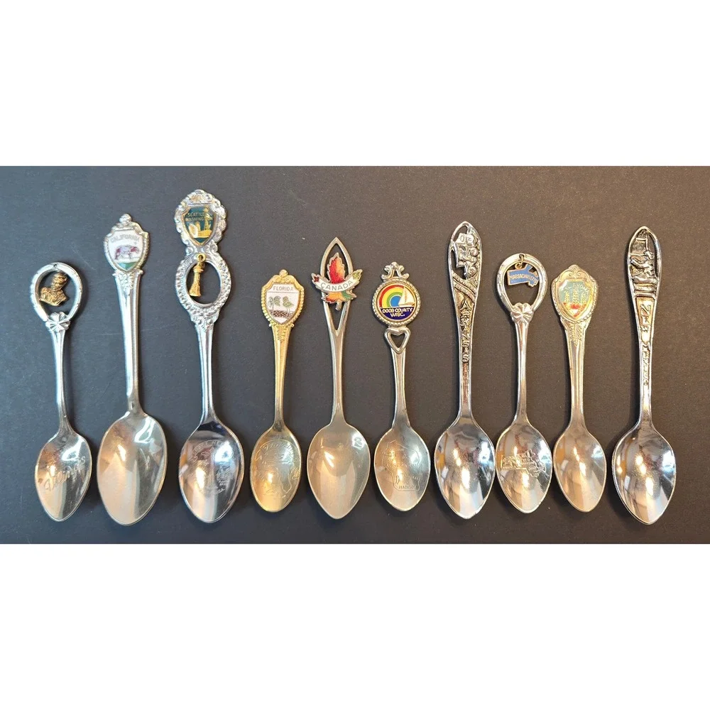 Lot of 10 Vintage Souvenir Collector Spoons California Seattle Florida Canada